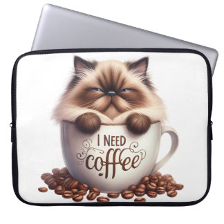 HOUSSE POUR ORDINATEUR PORTABLE CUTE CUTE FLUFY PERSIAN CUISINE EN TASSE DE CAFÉ