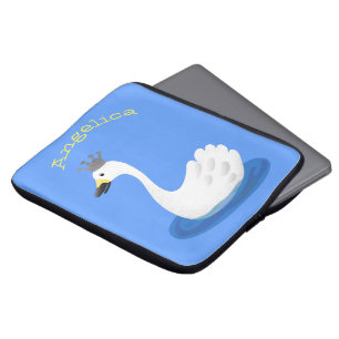 Housse Pour Ordinateur Portable Cute cygne blanc avec dessin de la couronne
