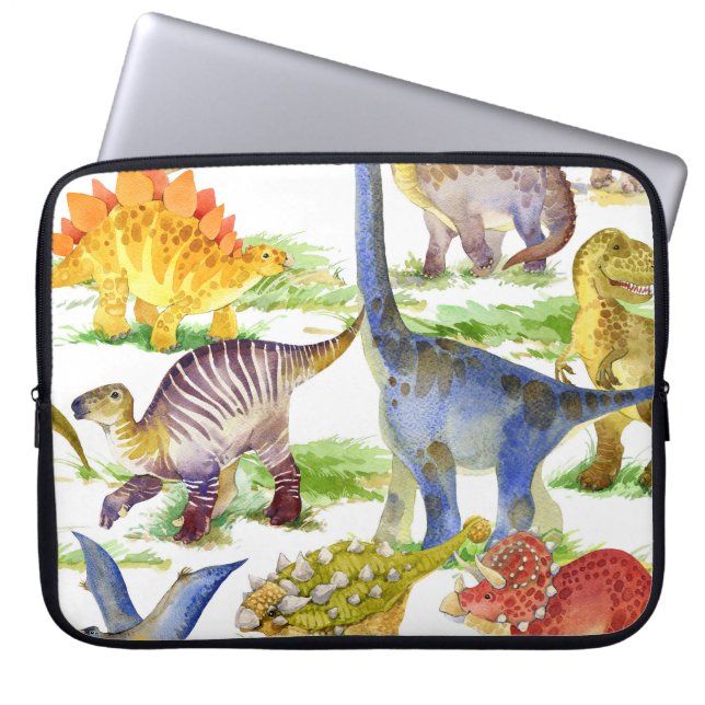 Housse Pour Ordinateur Portable Cute Dinosaures Aquarelle Art sans fil (Devant)