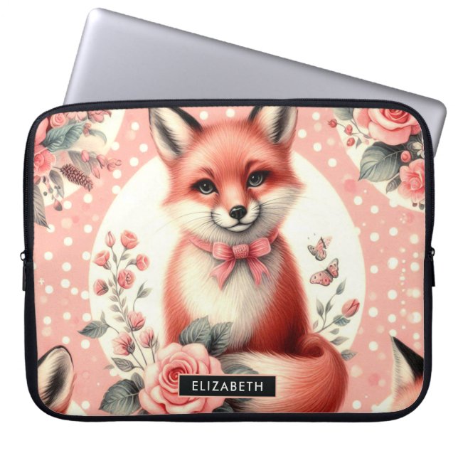 Housse Pour Ordinateur Portable Cute Floral Baby Fox (Devant)