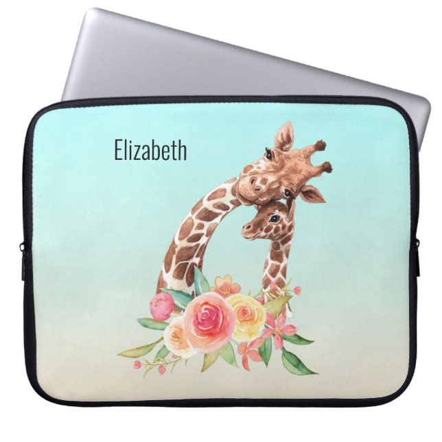Housse Pour Ordinateur Portable Cute Giraffe Aquarelle Maman & Bébé (Devant)