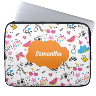 Housse Pour Ordinateur Portable Cute Girly Prénom rose retour à l'écriture scolair