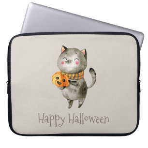 Housse Pour Ordinateur Portable Cute Halloween Chat avec Citrouille   Pochette Ord
