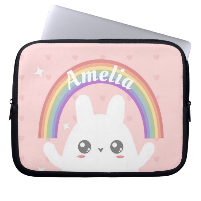 Housse Pour Ordinateur Portable Cute Kawaii Bunny et Rainbow Personnalisé (Devant)