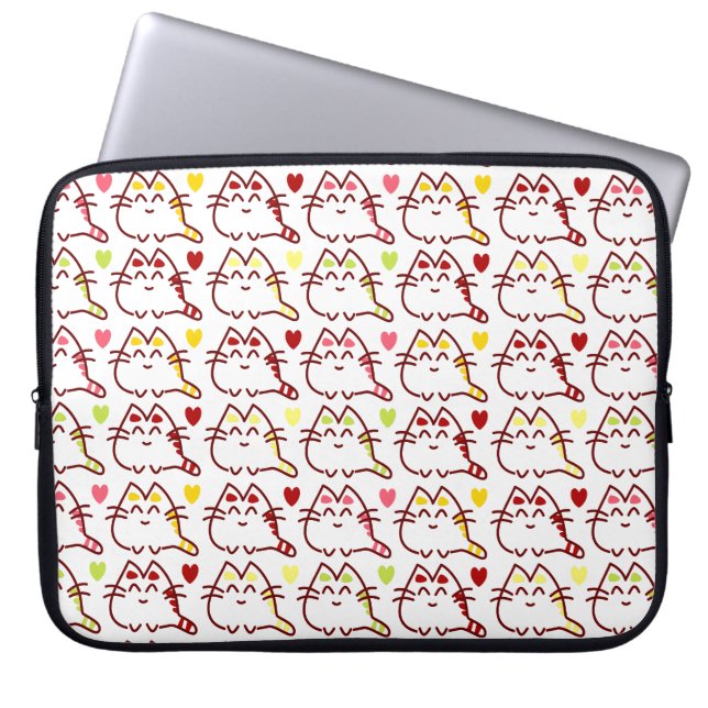 Housse Pour Ordinateur Portable Cute Kawaii Chats et Coeurs Motif (Devant)