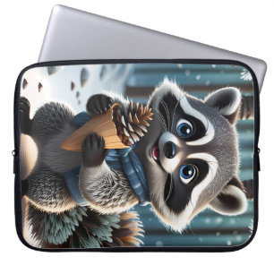 Housse Pour Ordinateur Portable Cute Kawaii style Raccoon avec cône crème de pin
