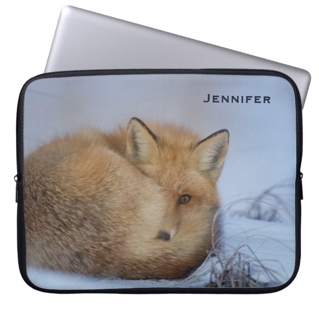 Housse Pour Ordinateur Portable Cute Little Fox Curling Up Winter Photo (Devant)
