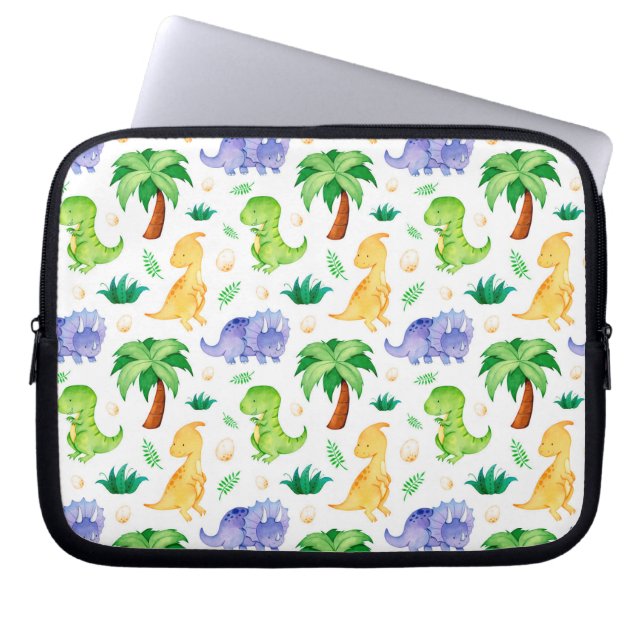 Housse Pour Ordinateur Portable Cute Neon Aquarelle Dinosaur Motif (Devant)