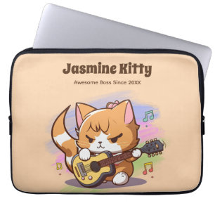 Housse Pour Ordinateur Portable Cute Orange Chat Jouer Guitare (Personnaliser)