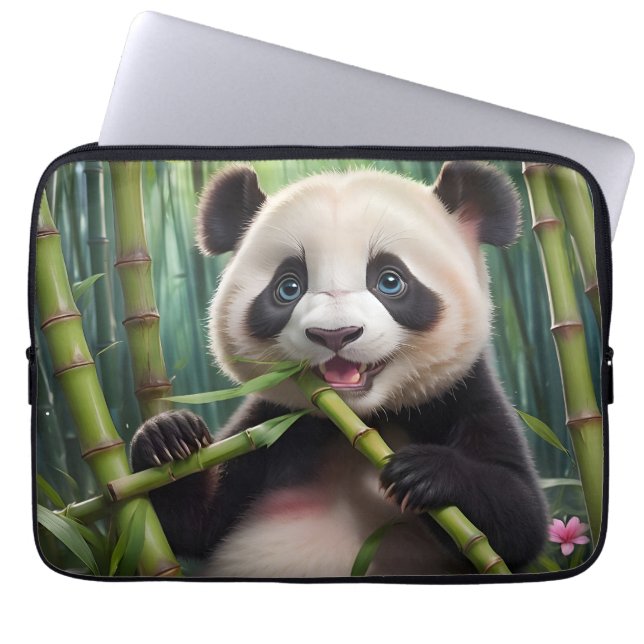 Housse Pour Ordinateur Portable Cute Panda Mange Du Bambou (Devant)