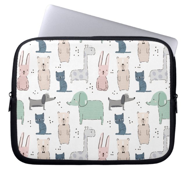 Housse Pour Ordinateur Portable Cute Pastel Baby Animal Pattern (Devant)