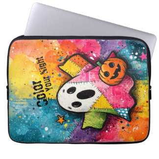 Housse Pour Ordinateur Portable Cute Patchwork Ghost Colorful Splatter Art