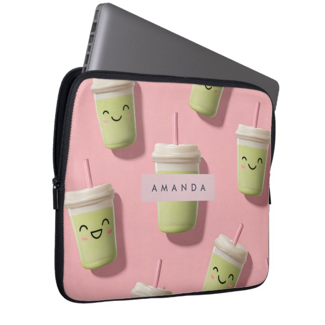 Housse Pour Ordinateur Portable Cute personnalisée Kawaii Pastel Smoothie Matcha (Devant droit)