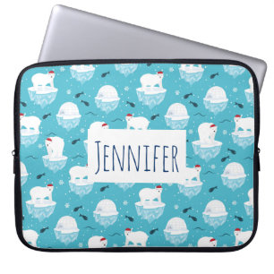Housse Pour Ordinateur Portable Cute Polar bears in Santa Hats Christmas Pattern