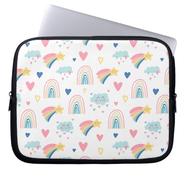 Housse Pour Ordinateur Portable Cute Rainbow Hearts & Clouds Motif (Devant)
