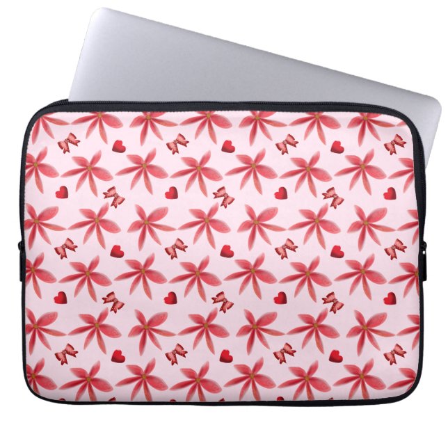 Housse Pour Ordinateur Portable Cute Red Floral Heart Pattern Seamless Girly  (Devant)