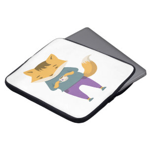 Housse Pour Ordinateur Portable Cute renard avec tasse de thé