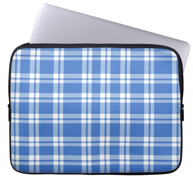 Housse Pour Ordinateur Portable Cute Retro Blue Gingham Plaid Pattern (Devant)