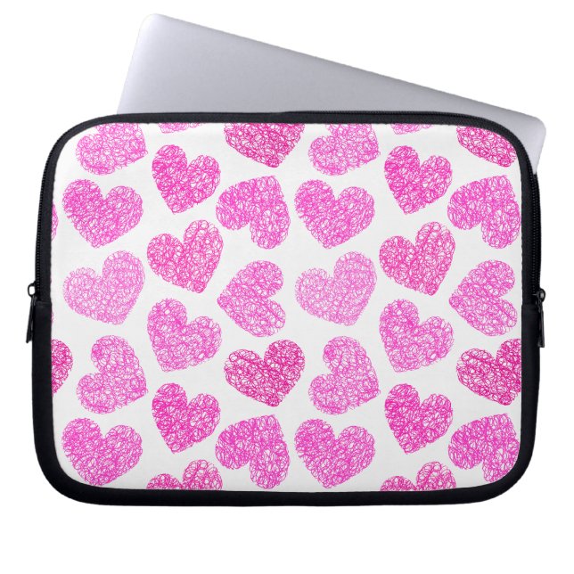 Housse Pour Ordinateur Portable Cute rose Doodled Heart Valentine's Day Motif (Devant)