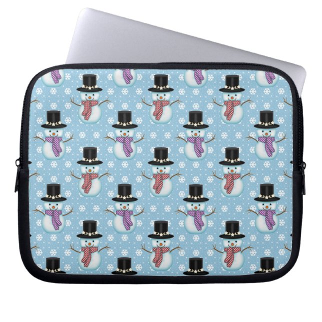 Housse Pour Ordinateur Portable Cute Snowmen on Pale Blue Pattern (Devant)