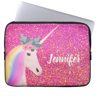 Housse Pour Ordinateur Portable Cute Unicorn Rainbow Pink Glitter Sparkle Fantasy