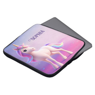 Housse Pour Ordinateur Portable Cute Unicorne Blanche Avec Rose & Bleu Mane