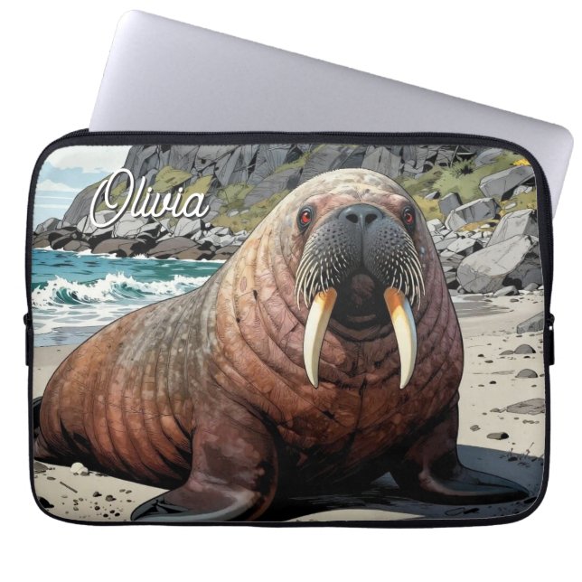 Housse Pour Ordinateur Portable Cute Walrus on a Sandy Beach  (Devant)