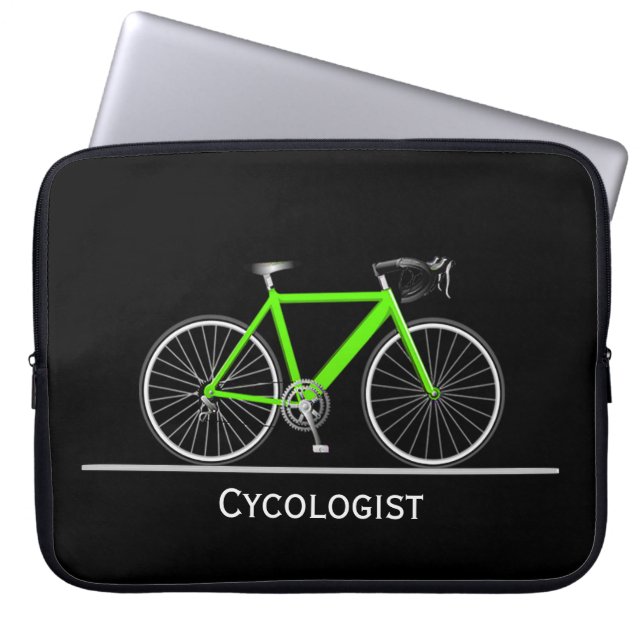 Housse Pour Ordinateur Portable Cycologiste Neon Green Bike sur Black (Devant)