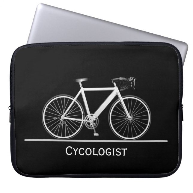 Housse Pour Ordinateur Portable Cycologiste Vélo blanc sur noir (Devant)