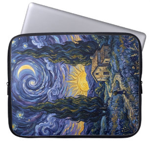 Housse Pour Ordinateur Portable Cyprès au Crépuscule sous la Lune de Minuit Style