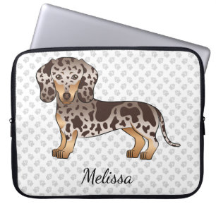 Housse Pour Ordinateur Portable Dachshund à poil court Chocolat & Tan Dapple & Nom