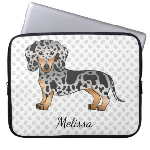 Housse Pour Ordinateur Portable Dachshund à poil court panaché noir et feu & Nom