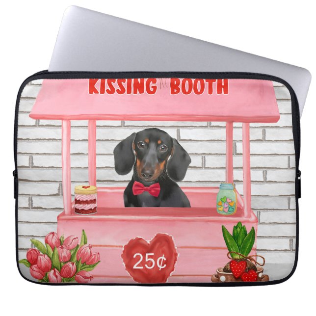 Housse Pour Ordinateur Portable Dachshund Chien Valentine's Day Kissing Booth (Devant)