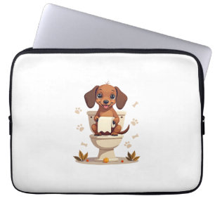 Housse Pour Ordinateur Portable Dachshund Mignon Vintage sur Toilettes Dessin Anim