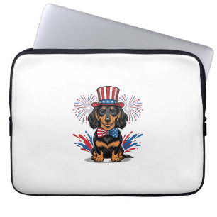 Housse Pour Ordinateur Portable Dachshund patriotique feux d'artifice art vectorie