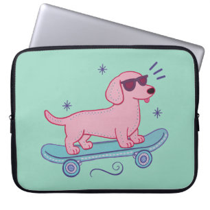 Housse Pour Ordinateur Portable Dachshund Skateboard Cool Art de Chien Drôle