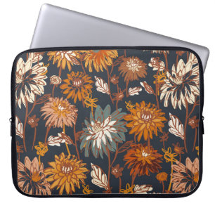 Housse Pour Ordinateur Portable Dahlia et chrysanthèmes audacieux sans couture mot