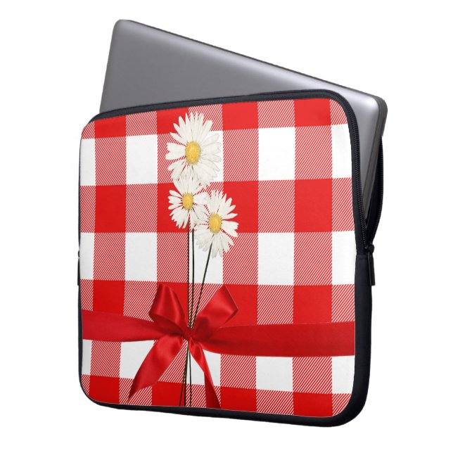 Housse Pour Ordinateur Portable Daisées sur Buffalo Plaid (devant gauche)