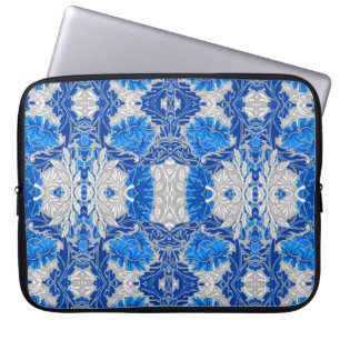 Housse Pour Ordinateur Portable Damas florales, Sapphire bleu et gris