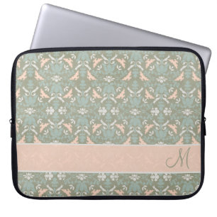 Housse Pour Ordinateur Portable Damassé florale chique de monogramme