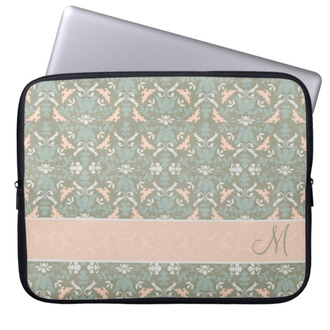 Housse Pour Ordinateur Portable Damassé florale chique de monogramme (Devant)