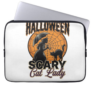 Housse Pour Ordinateur Portable Dame de chat effrayante Halloween Sorcière Web Vin