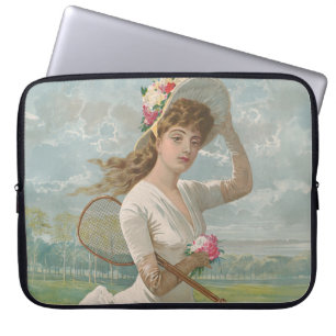 Housse Pour Ordinateur Portable Dame de tennis victorienne avec chapeau à fleurs A