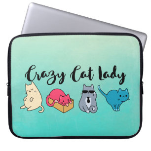 Housse Pour Ordinateur Portable Dame du chat fou et 4 chats mignons