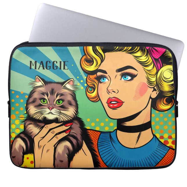 Housse Pour Ordinateur Portable Dame Rétro et Chat Personnalisés (Devant)