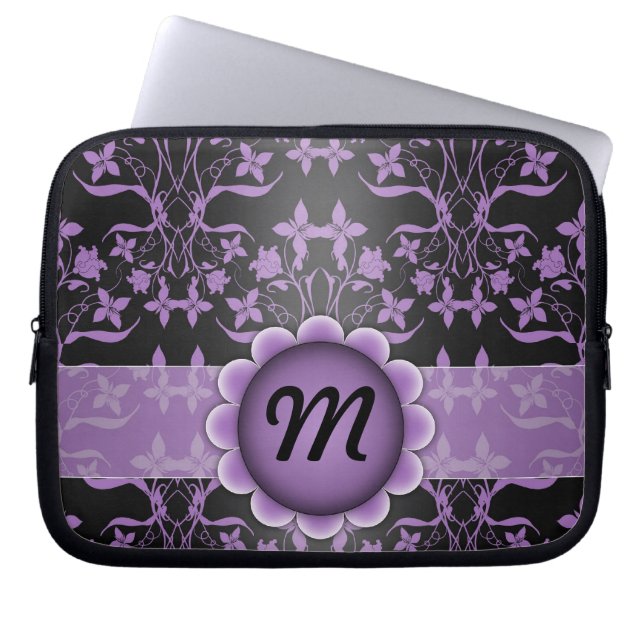 Housse Pour Ordinateur Portable Damier Monogramme Violet et Noir (Devant)