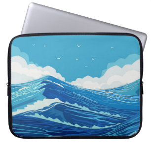 Housse Pour Ordinateur Portable Dans l'océan. Belles grandes vagues et bleu