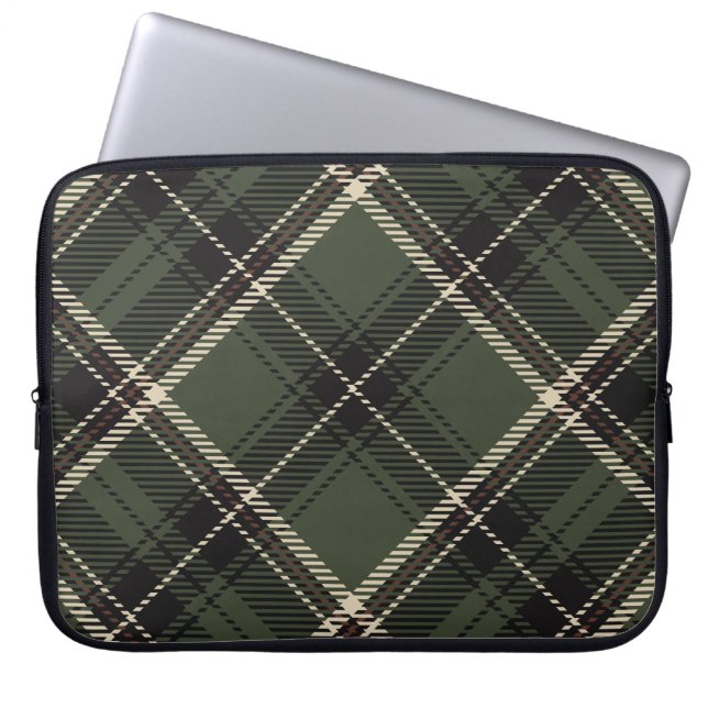 Housse Pour Ordinateur Portable Dark Academia Épince foncée Vert Plaid (Devant)
