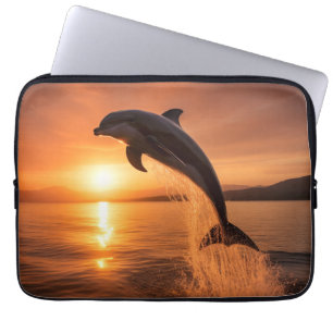 Housse Pour Ordinateur Portable Dauphin du coucher de soleil doré