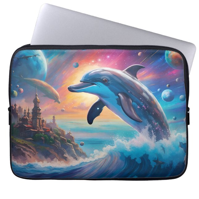 Housse Pour Ordinateur Portable Dauphin, Imaginaire, planètes (Devant)